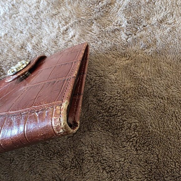Brighton Vintage Brown Croc Embossed Leather Wallet Bifold Silver Medallion Snap - Picture 5 of 11